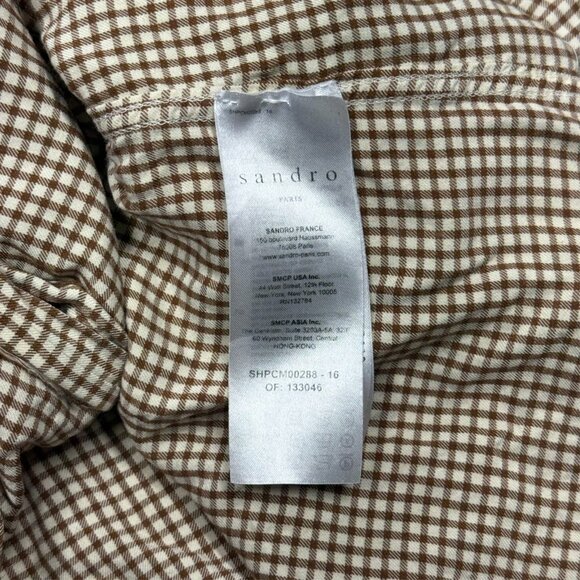 Sandro Paris Womens Dress Shirt 100% Viscose Check Long Sleeve Brown Large - Picture 8 of 9